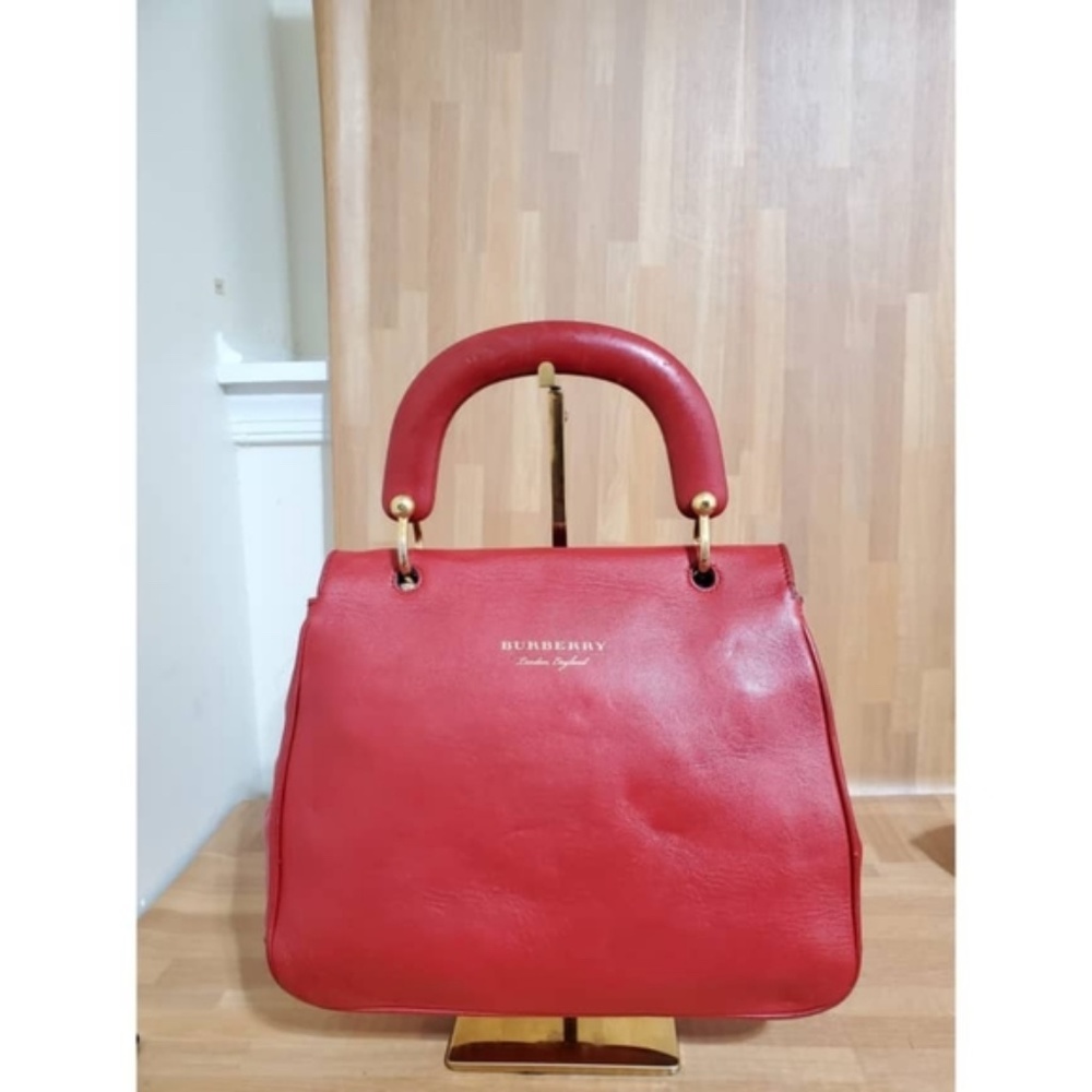 Authentic BURBERRY Trench Calfskin Large DK88 Top Handle Bag Red - Picture 13 of 13
